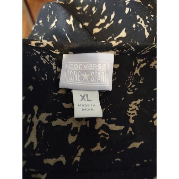 CONVERSE ONE STAR XL Blouse BLACK TAN Chiffon Pintuck Pleat Bib Button Top Sheer - Picture 5 of 5